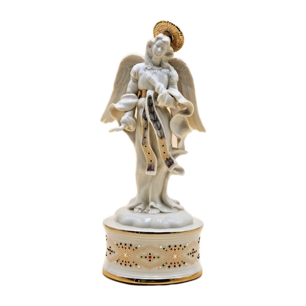 Lenox China Jewels Angel of Glory Vintage Musical Box Gold Trim Figurine Vintage